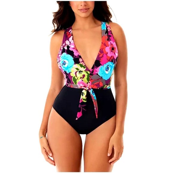 SKINNY DIPPERS One-Piece Lady Godiva Plunging V-neck Flower Shop Swimwear - Picture 11 of 12